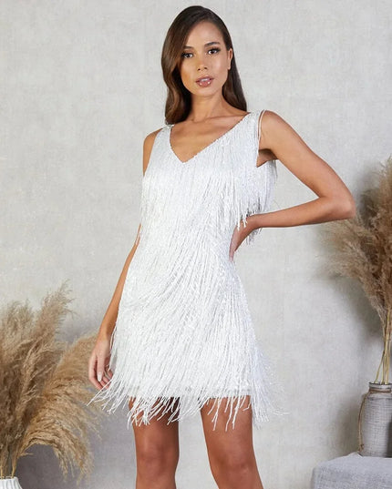 Kimberly | Women’s Cocktail Dress with Fringe Feathers