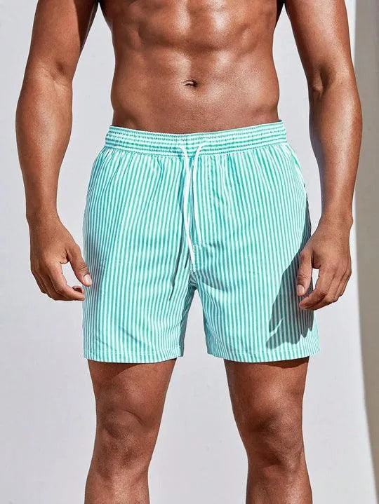 Quick-Dry Striped Swim Shorts for Men