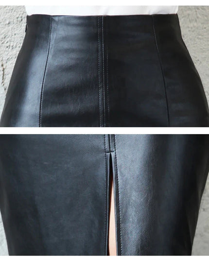 MONIQUE – Sleek Black Leather Pencil Skirt