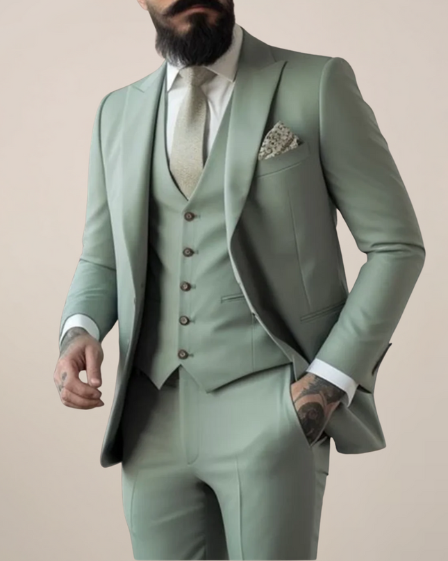 Sage Green 3-Piece Slim Fit Men’s Suit – Formal Wedding & Prom Tuxedo