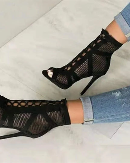 Amara - Lace-Up Mesh Stiletto Sandals