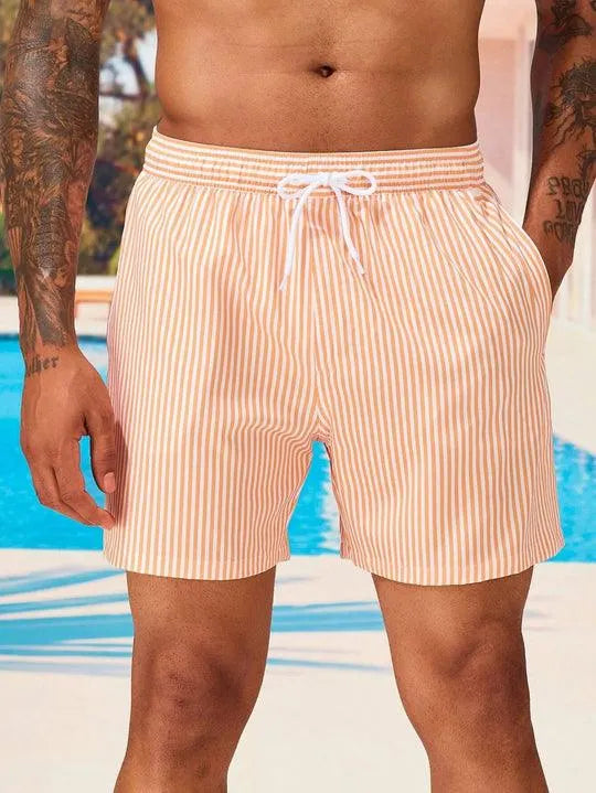 Quick-Dry Striped Swim Shorts for Men