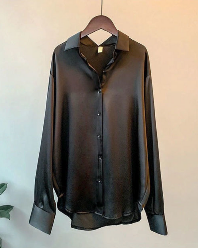 Taylor | Women’s Loose Fit Button Down Satin Blouses