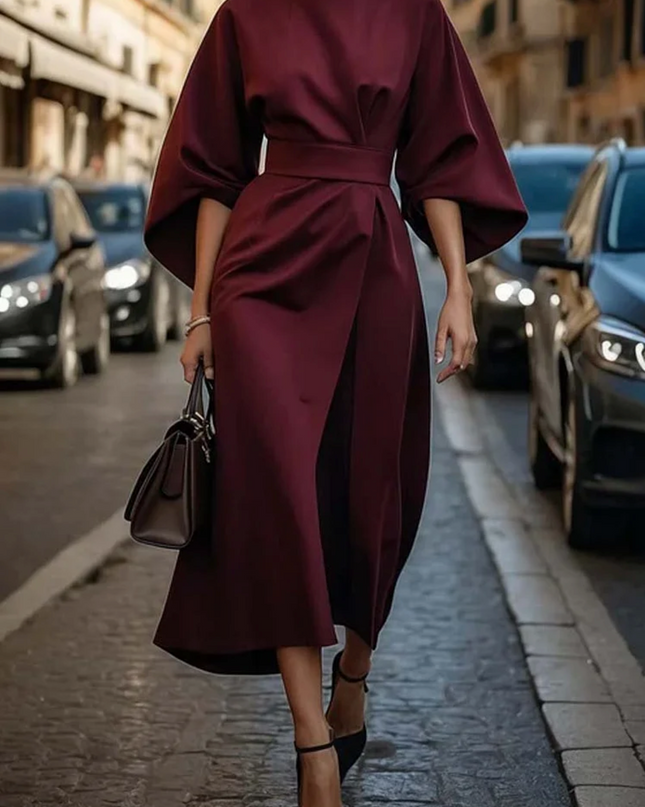 Grace | Elegant Dress with Lantern Sleeves and Belt
