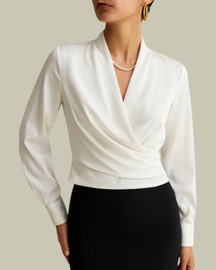 Ruby | Women’s Wrap Front Long Sleeve Satin Blouses