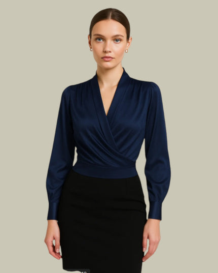 Ruby | Women’s Wrap Front Long Sleeve Satin Blouses