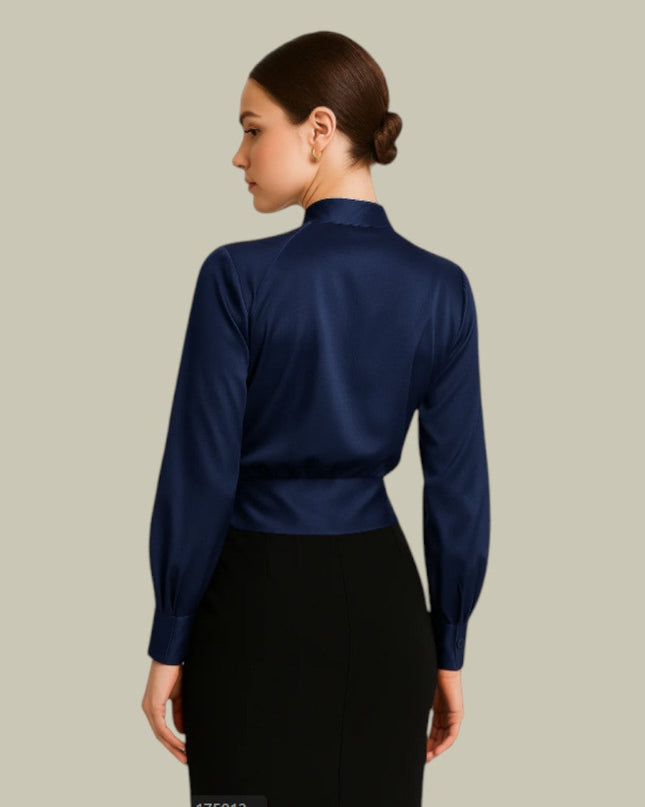 Ruby | Women’s Wrap Front Long Sleeve Satin Blouses