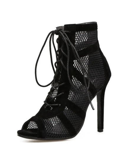 Amara - Lace-Up Mesh Stiletto Sandals