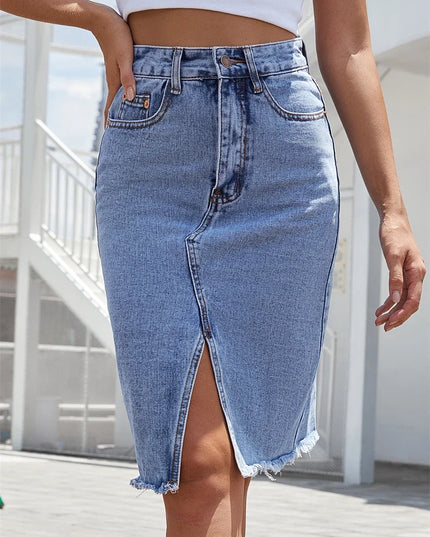 GISELE – Casual Slit Midi Denim Skirt