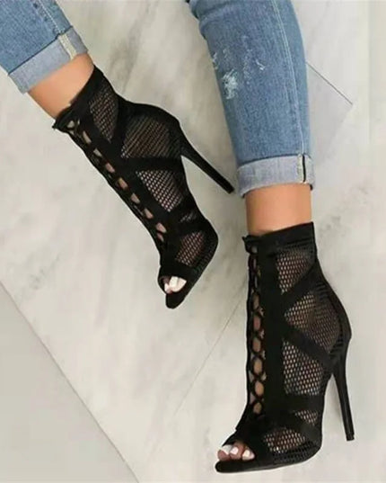Amara - Lace-Up Mesh Stiletto Sandals