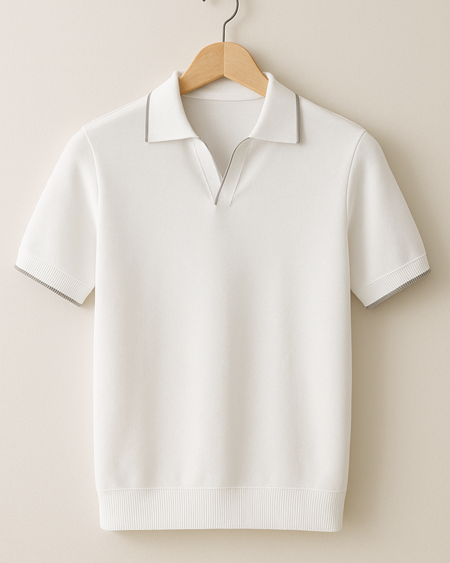 Short Sleeve Knit Polo – Contrast Trim, Slim Fit