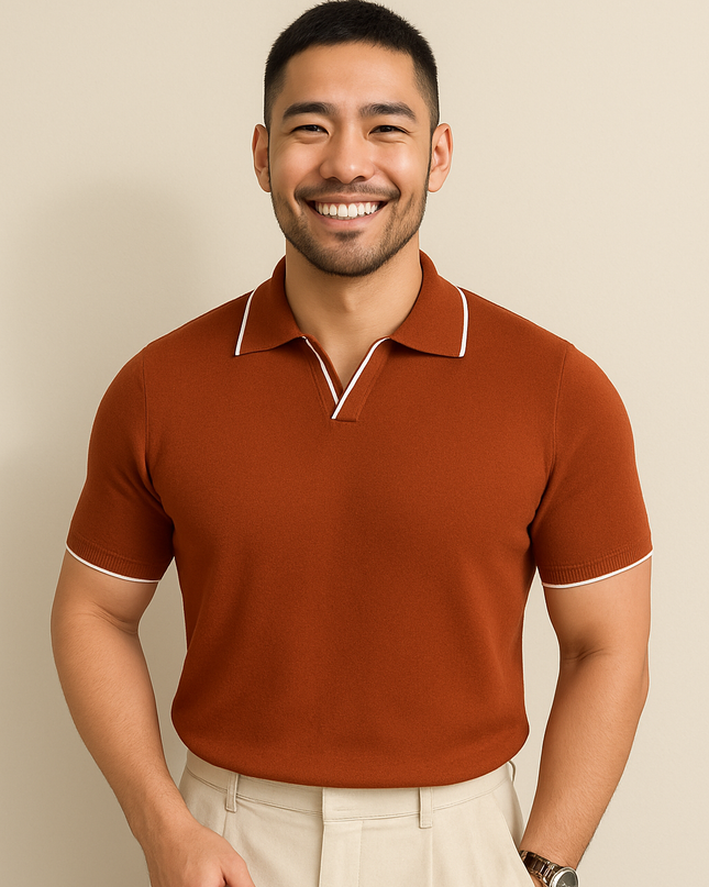 Short Sleeve Knit Polo – Contrast Trim, Slim Fit