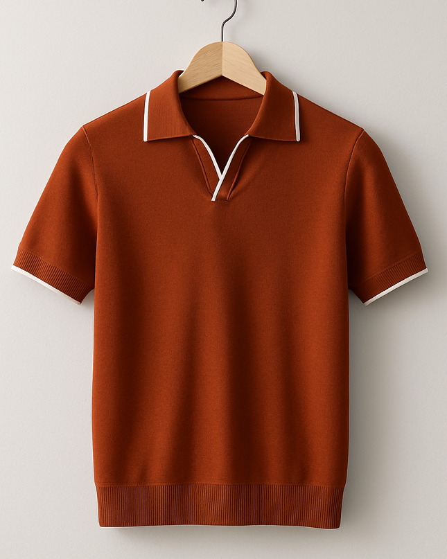 Short Sleeve Knit Polo – Contrast Trim, Slim Fit