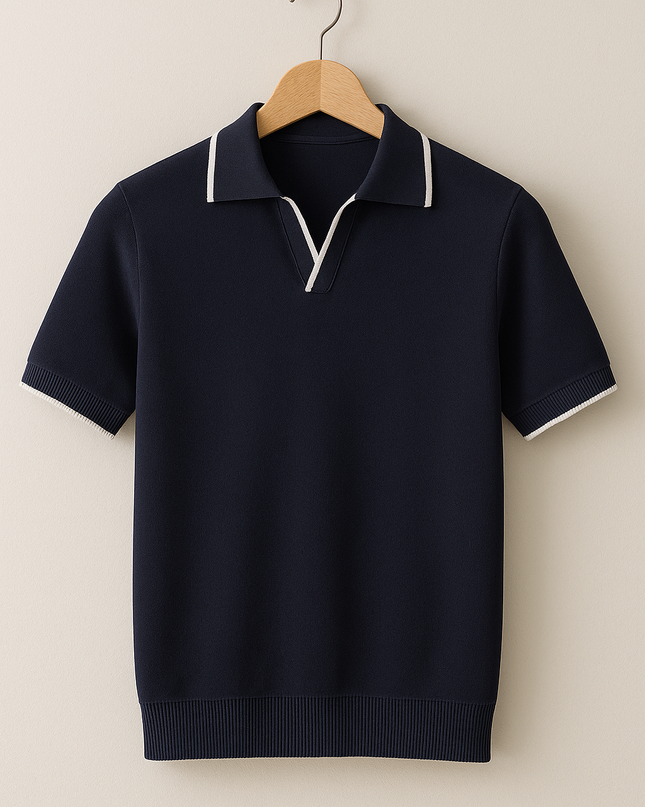 Short Sleeve Knit Polo – Contrast Trim, Slim Fit