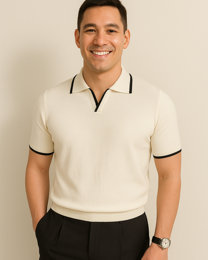 Short Sleeve Knit Polo – Contrast Trim, Slim Fit