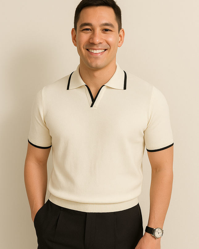 Short Sleeve Knit Polo – Contrast Trim, Slim Fit