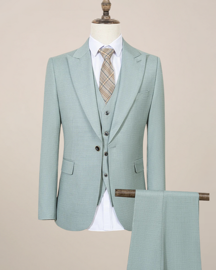 Slim Fit Green Three-Piece Suit for Men – Summer Lightweight Business Formal Set