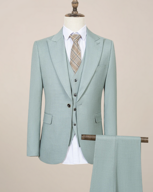 Slim Fit Green Three-Piece Suit for Men – Summer Lightweight Business Formal Set