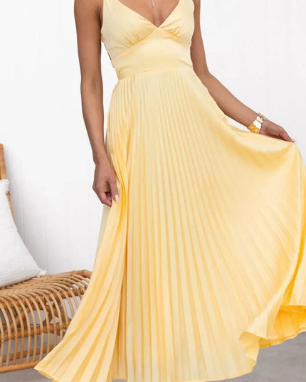 Samantha | Women’s Pleated V-Neck Maxi Dress