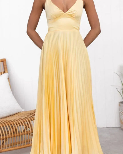 Samantha | Women’s Pleated V-Neck Maxi Dress