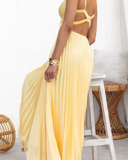 Samantha | Women’s Pleated V-Neck Maxi Dress