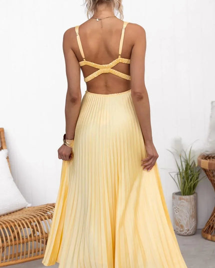 Samantha | Women’s Pleated V-Neck Maxi Dress