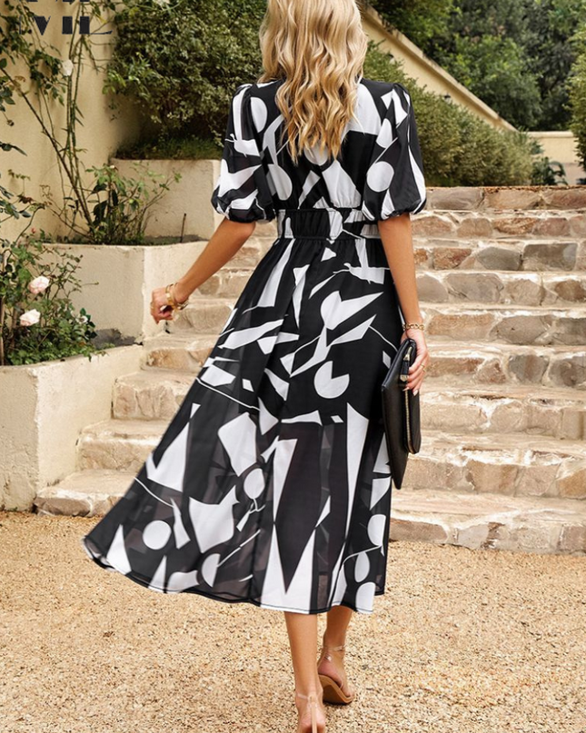 Ruby | Women’s Abstract Print Belted Midi Dress