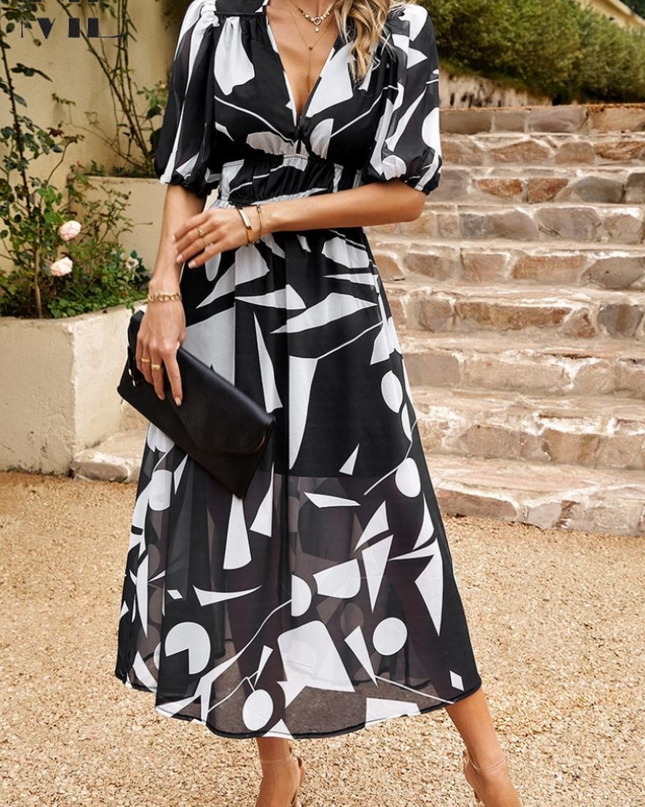 Ruby | Women’s Abstract Print Belted Midi Dress
