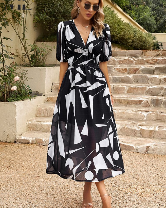 Ruby | Women’s Abstract Print Belted Midi Dress