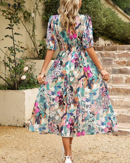 Ruby | Women’s Abstract Print Belted Midi Dress