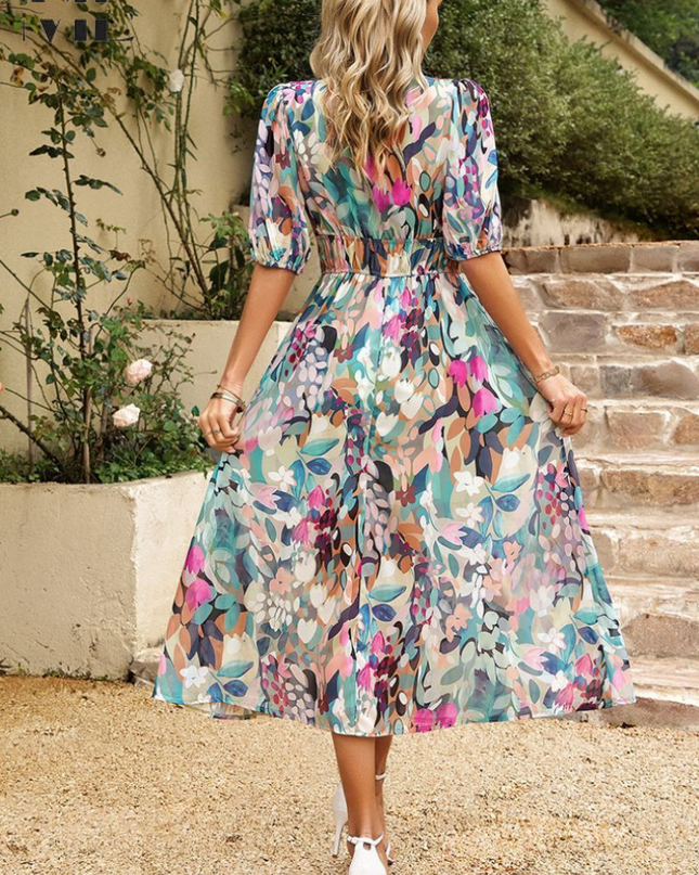 Ruby | Women’s Abstract Print Belted Midi Dress