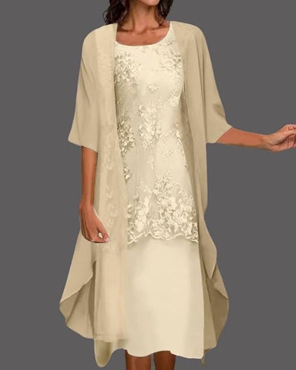 Isabella | Women's Lace Overlay Two-Piece Midi Dress