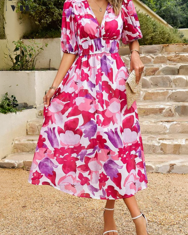 Ruby | Women’s Abstract Print Belted Midi Dress
