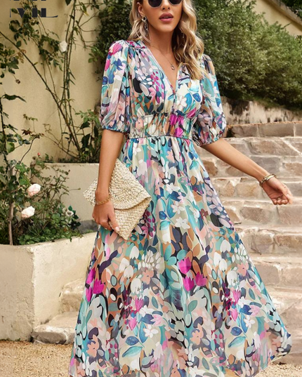 Ruby | Women’s Abstract Print Belted Midi Dress