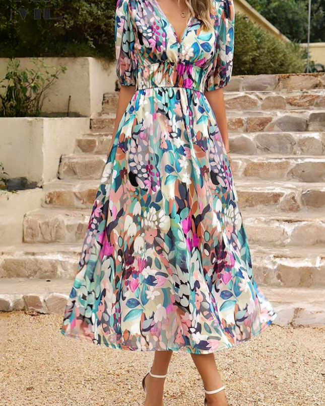 Ruby | Women’s Abstract Print Belted Midi Dress