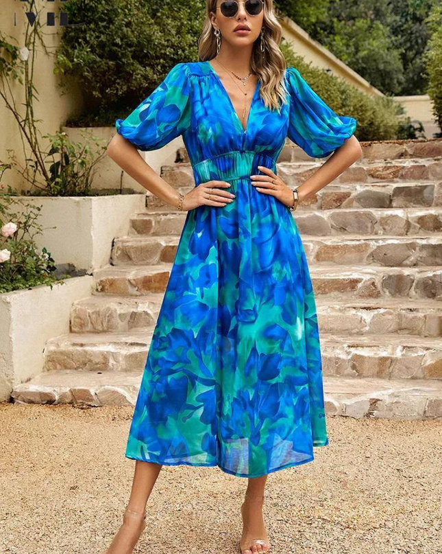 Ruby | Women’s Abstract Print Belted Midi Dress