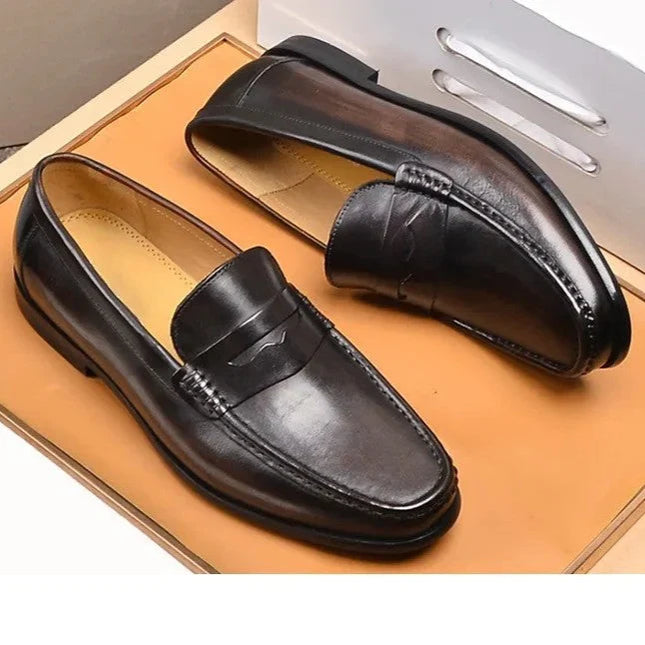 Vintage Faux Leather Loafers – Formal Slip-On Moccasins - Vegan