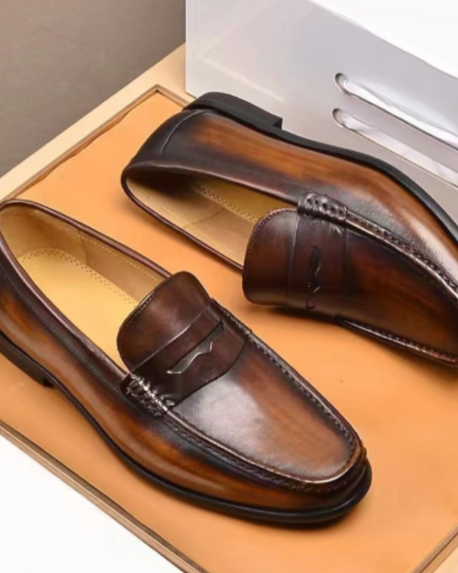 Vintage Faux Leather Loafers – Formal Slip-On Moccasins - Vegan