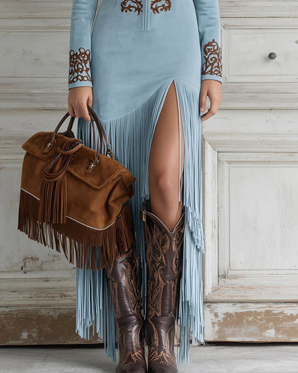 Emily | Women Long Sleeve Fringe Maxi Dress