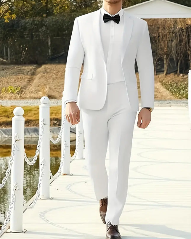 White Men’s Spring/Summer Two-Piece Suit – Blazer & Trousers Set