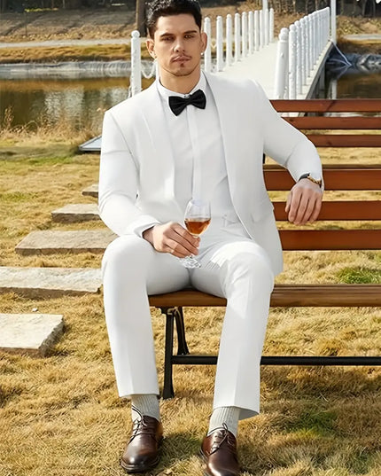 White Men’s Spring/Summer Two-Piece Suit – Blazer & Trousers Set