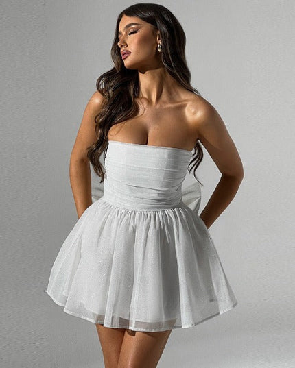 Emily | Women’s Strapless Pleated Mini Dress with Flared Hem