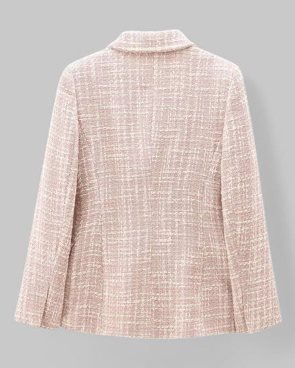 Women's Classic Double-Breasted Pink Tweed Blazer