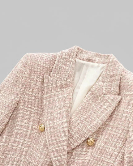 Women's Classic Double-Breasted Pink Tweed Blazer