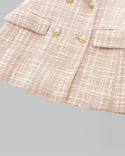 Women's Classic Double-Breasted Pink Tweed Blazer