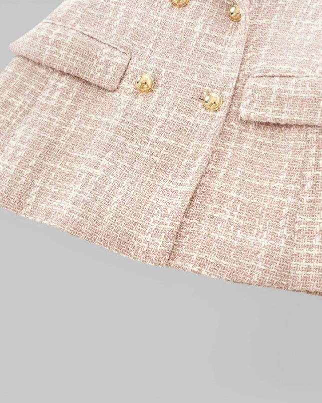 Women's Classic Double-Breasted Pink Tweed Blazer