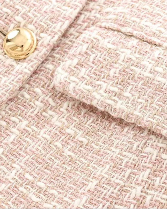 Women's Classic Double-Breasted Pink Tweed Blazer
