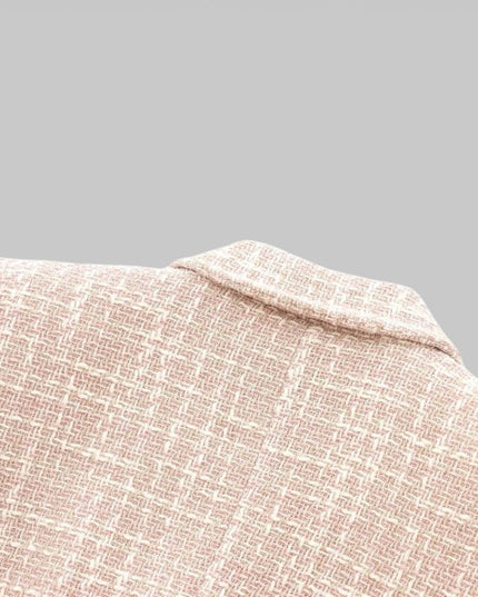 Women's Classic Double-Breasted Pink Tweed Blazer