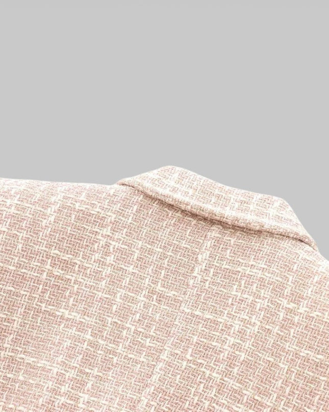 Women's Classic Double-Breasted Pink Tweed Blazer