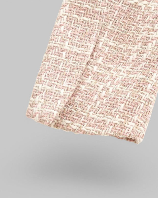 Women's Classic Double-Breasted Pink Tweed Blazer